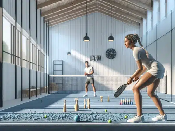 Norwegian padel player practicing footwork drills with cones and an agility ladder