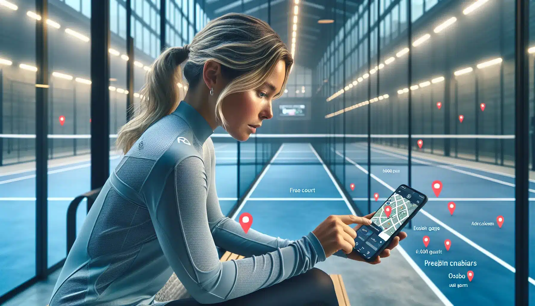 Norwegian player booking a padel court on phone beside indoor court