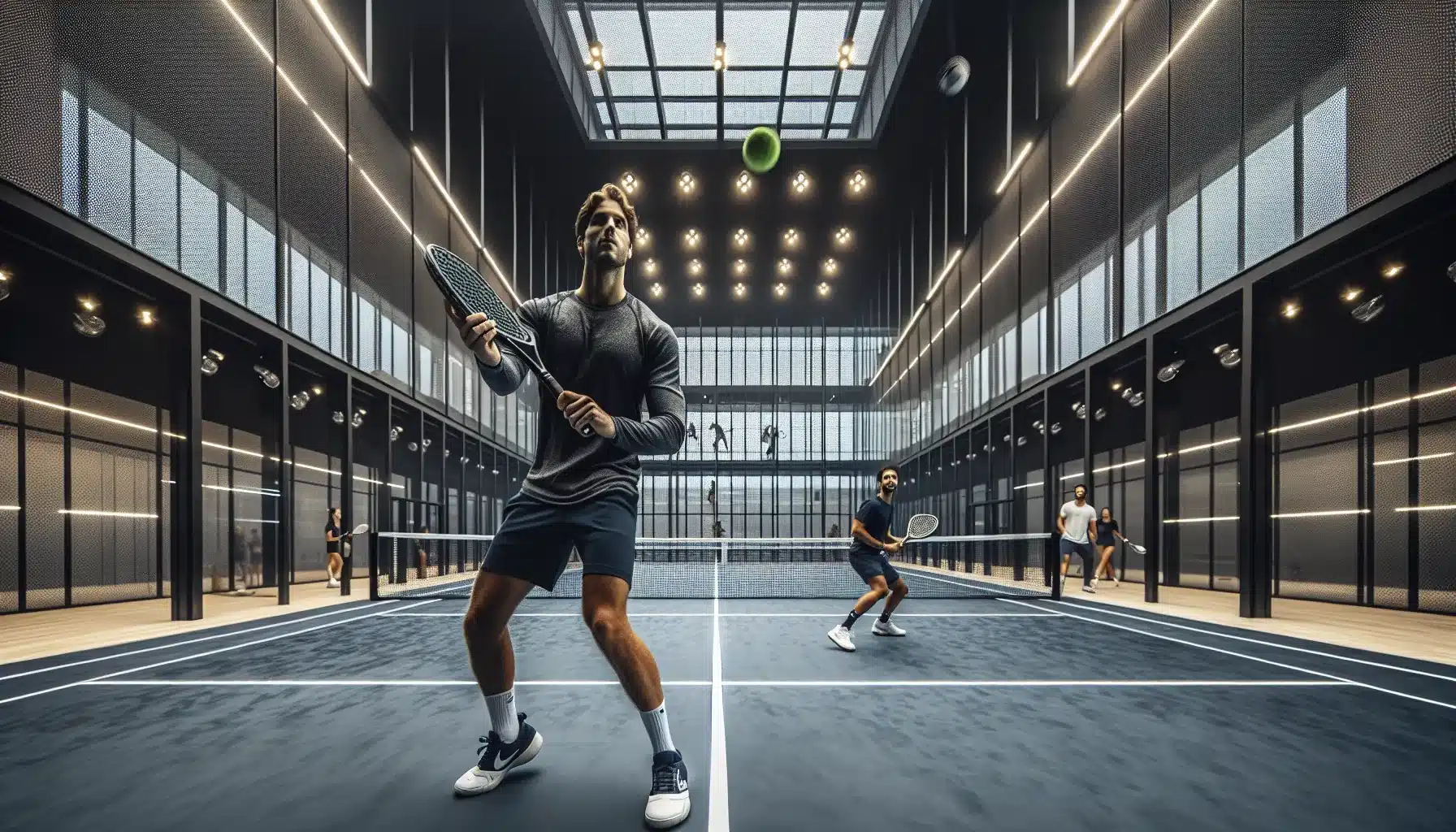Players on top tier indoor padel courts in trondheim under bright led lights