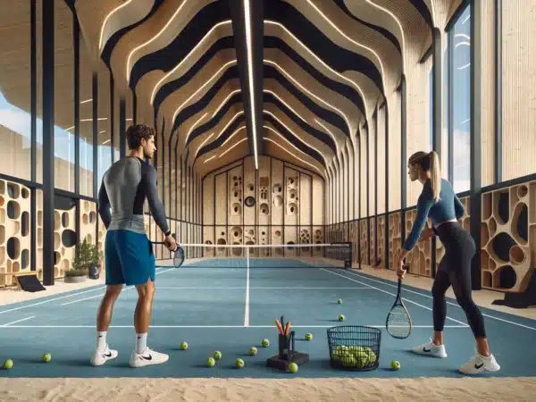 Two advanced padel players practice serve and net tactics in norway