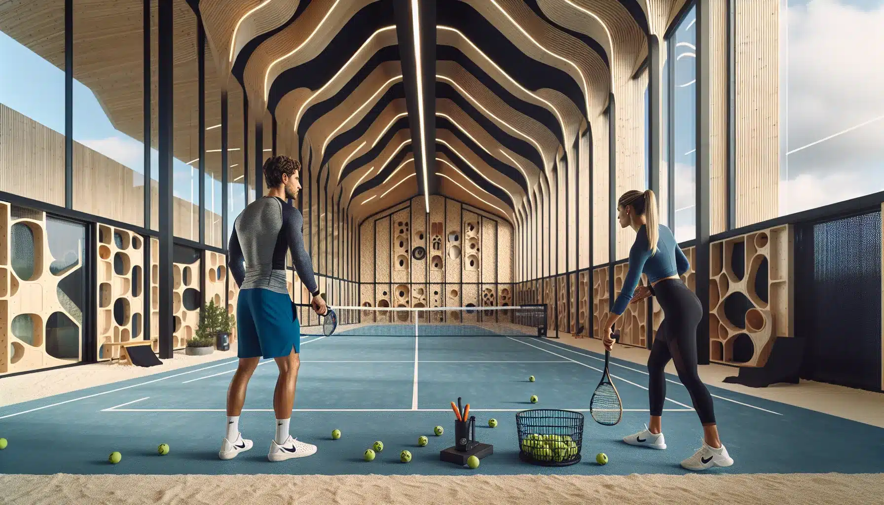 Two advanced padel players practice serve and net tactics in norway