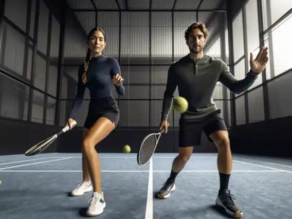 Two norwegian padel players warm up and communicate to avoid injuries