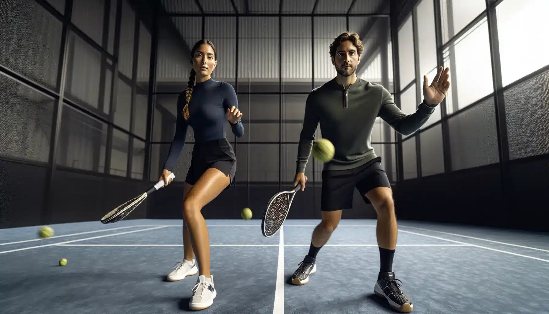Two norwegian padel players warm up and communicate to avoid injuries